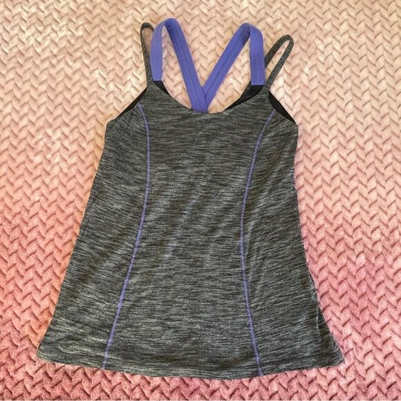 Lululemon Run For Gold Tank in Heathered Black / Iris Flower Womens Size 6 - Picture 7 of 12